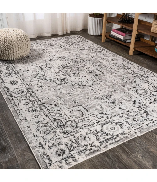 Denia Ornate Geometric Medallion Dark Gray 4 ft. x 6 ft. Area Rug