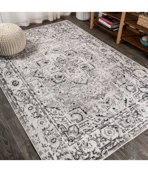 Denia Ornate Geometric Medallion Dark Gray 4 ft. x 6 ft. Area Rug