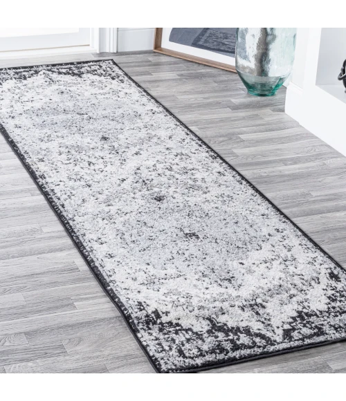 Anaise Ornate Boho Medallion Gray/Black/Cream 2 ft. x 8 ft. Runner Rug