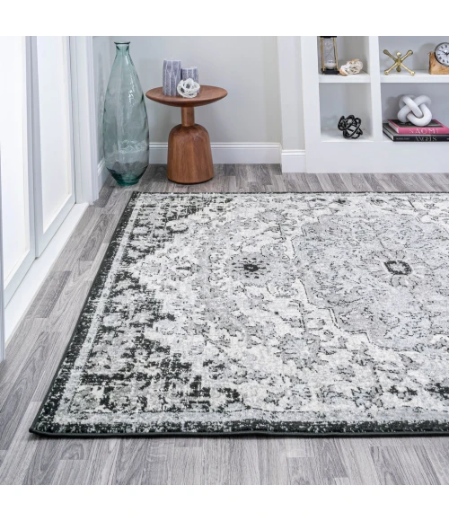 Anaise Ornate Boho Medallion Gray/Black/Cream 4 ft. x 6 ft. Area Rug