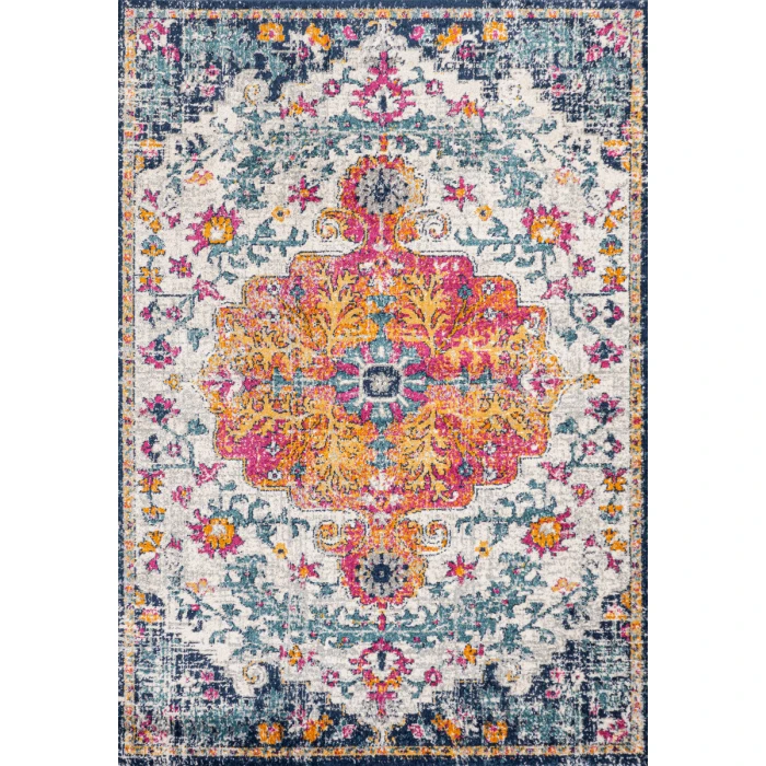 Anaise Ornate Boho Medallion Orange/Fuchsia/Blue/Cream 5 ft. x 8 ft. Area Rug
