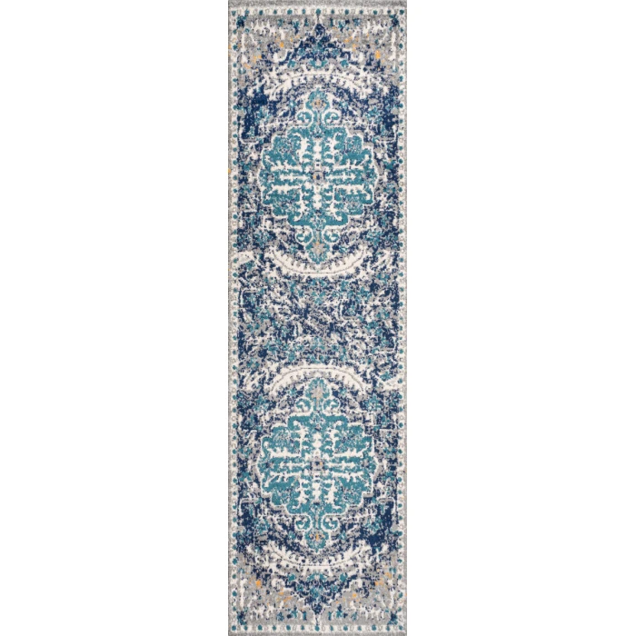 Anaise Ornate Boho Medallion Dark Blue/Gray 2 ft. x 8 ft. Runner Rug