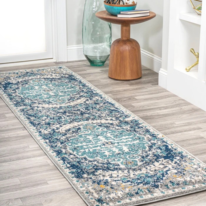 Anaise Ornate Boho Medallion Dark Blue/Gray 2 ft. x 8 ft. Runner Rug