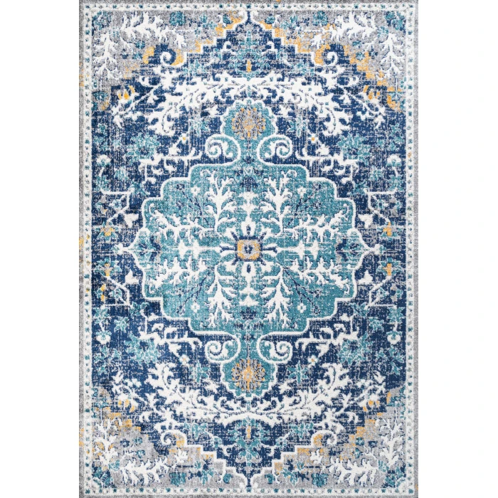 Anaise Ornate Boho Medallion Dark Blue/Gray 5 ft. x 8 ft. Area Rug