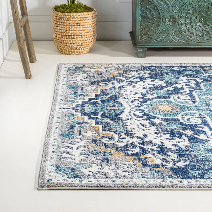 Anaise Ornate Boho Medallion Dark Blue/Gray 5 ft. x 8 ft. Area Rug