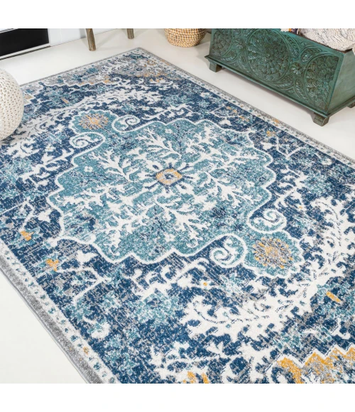 Anaise Ornate Boho Medallion Dark Blue/Gray 3 ft. x 5 ft. Area Rug