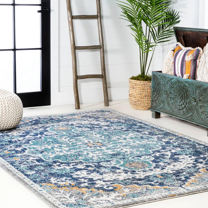 Anaise Ornate Boho Medallion Dark Blue/Gray 5 ft. x 8 ft. Area Rug