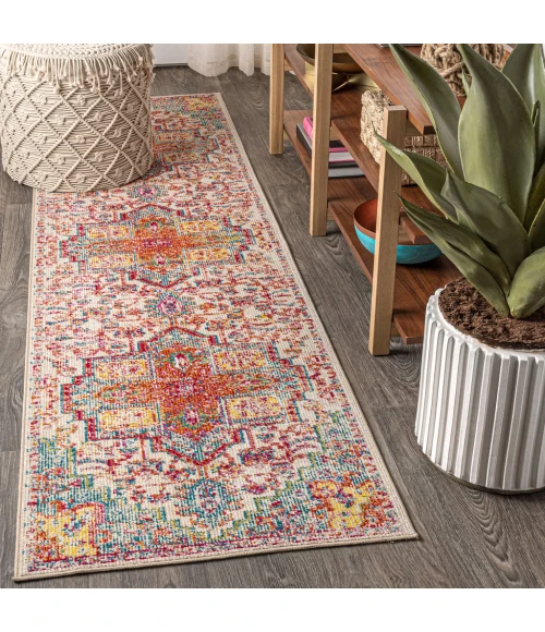 Zafra Vintage Medallion Coral/Blue/Multi 2 ft. x 8 ft. Runner Rug
