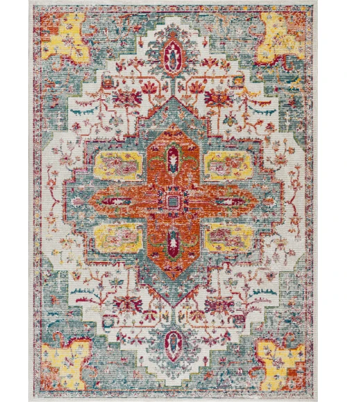 Zafra Vintage Medallion Coral/Blue/Multi 5 ft. x 8 ft. Area Rug