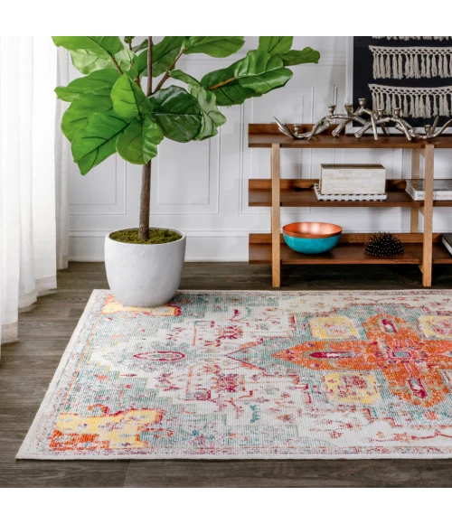 Zafra Vintage Medallion Coral/Blue/Multi 5 ft. x 8 ft. Area Rug