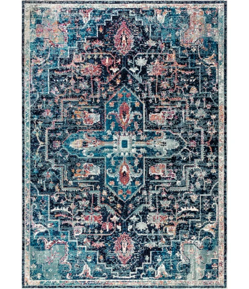 Zafra Vintage Medallion Peacock Blue/Navy 5 ft. x 8 ft. Area Rug