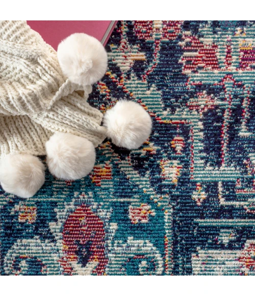 Zafra Vintage Medallion Peacock Blue/Navy 5 ft. x 8 ft. Area Rug