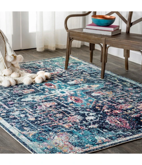 Zafra Vintage Medallion Peacock Blue/Navy 5 ft. x 8 ft. Area Rug