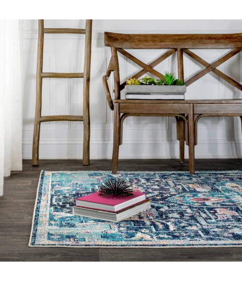 Zafra Vintage Medallion Peacock Blue/Navy 5 ft. x 8 ft. Area Rug