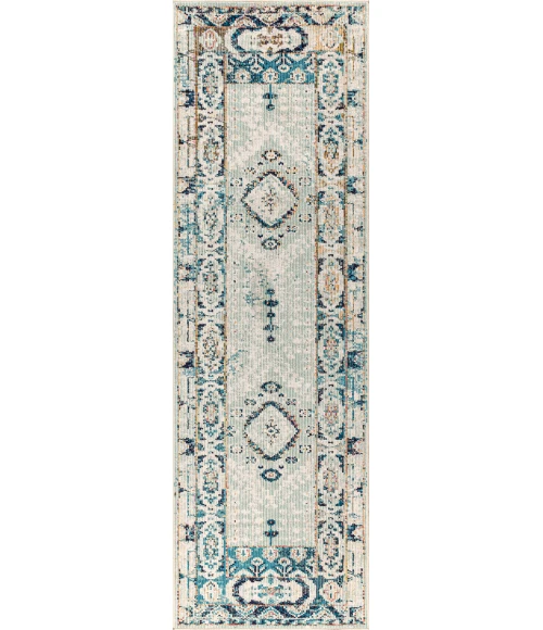 Osuna Diamond Vintage Medallion Indigo Blue/Ivory 2 ft. x 8 ft. Runner Rug