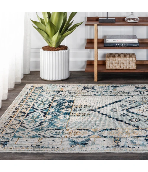 Osuna Diamond Vintage Medallion Indigo Blue/Ivory 5 ft. x 8 ft. Area Rug