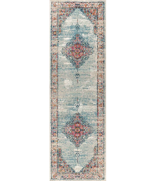 Cadiz Vintage Medallion Coral/Turquoise 2 ft. x 8 ft. Runner Rug