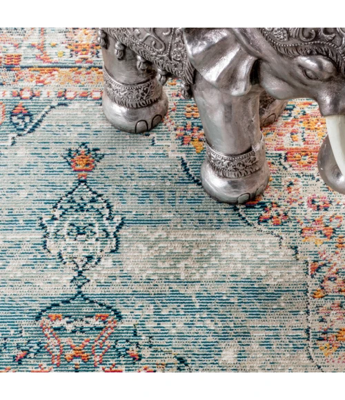 Cadiz Vintage Medallion Coral/Turquoise 5 ft. x 8 ft. Area Rug