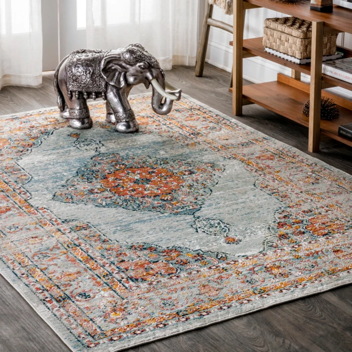 Cadiz Vintage Medallion Coral/Turquoise 4 ft. x 6 ft. Area Rug