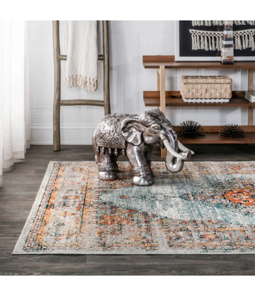 Cadiz Vintage Medallion Coral/Turquoise 5 ft. x 8 ft. Area Rug