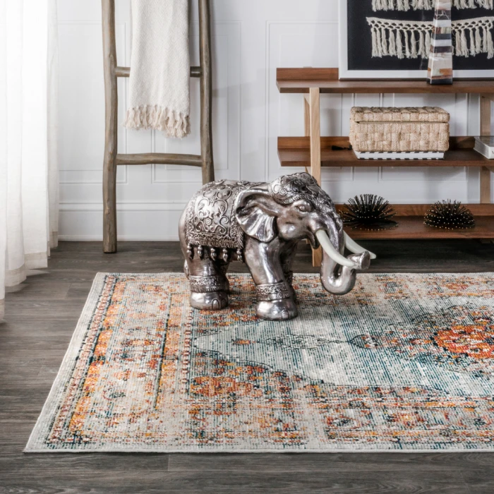 Cadiz Vintage Medallion Coral/Turquoise 4 ft. x 6 ft. Area Rug
