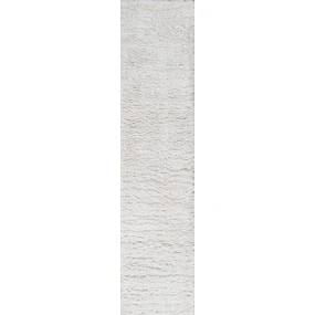 Groovy Solid Shag White 2 ft. x 10 ft. Runner Rug