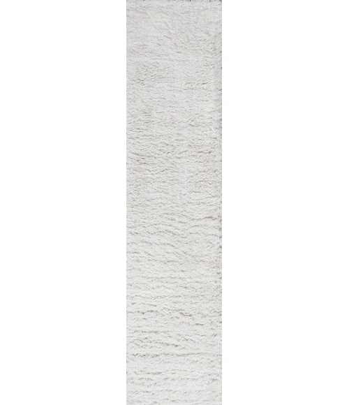 Groovy Solid Shag White 2 ft. x 10 ft. Runner Rug