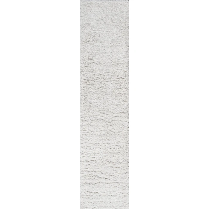 Groovy Solid Shag White 2 ft. x 10 ft. Runner Rug