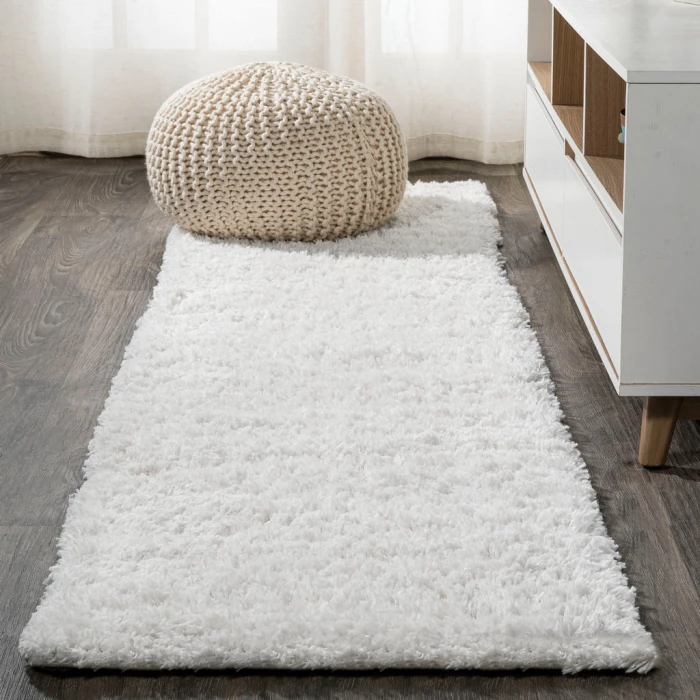 Groovy Solid Shag White 2 ft. x 10 ft. Runner Rug