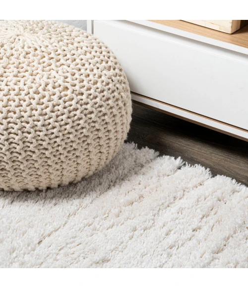 Groovy Solid Shag White 3 ft. x 5 ft. Area Rug