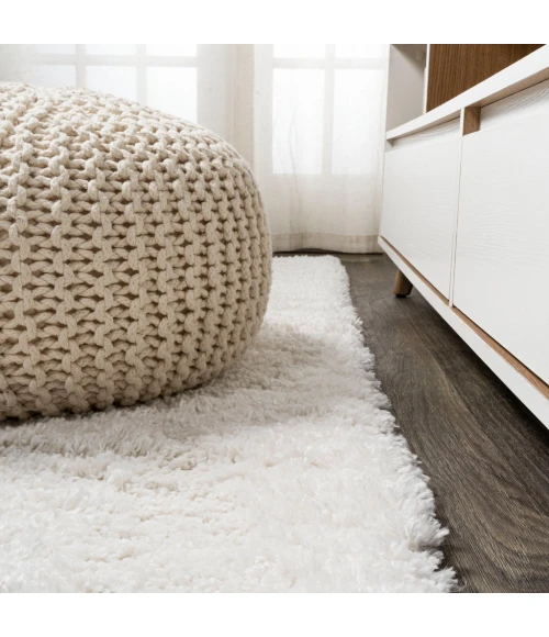 Groovy Solid Shag White 2 ft. x 10 ft. Runner Rug
