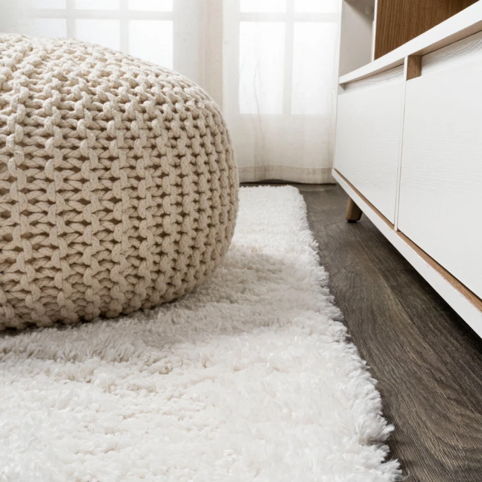 Groovy Solid Shag White 2 ft. x 10 ft. Runner Rug