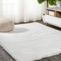 Groovy Solid Shag White 3 ft. x 5 ft. Area Rug