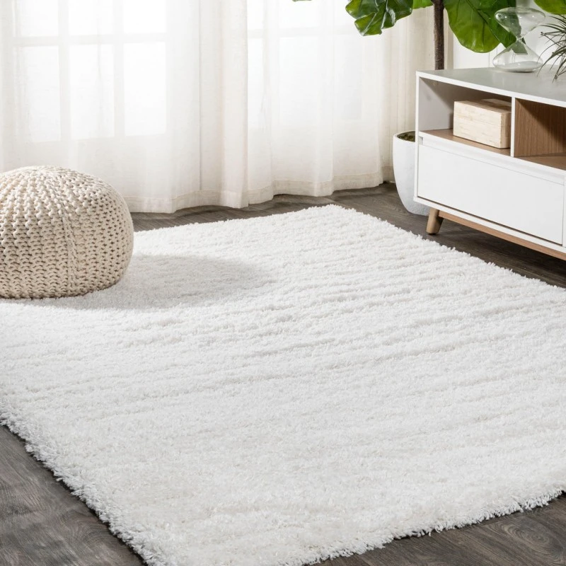 Groovy Solid Shag White 3 ft. x 5 ft. Area Rug