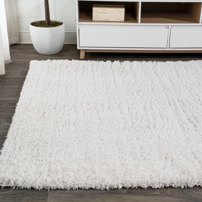 Groovy Solid Shag White 3 ft. x 5 ft. Area Rug
