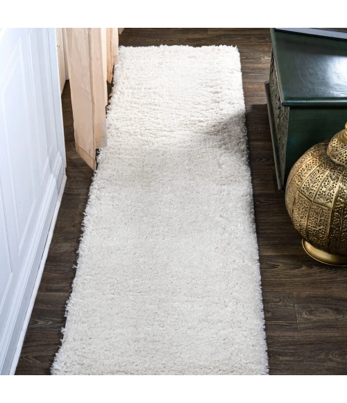 Groovy Solid Shag Ivory 2 ft. x 8 ft. Runner Rug