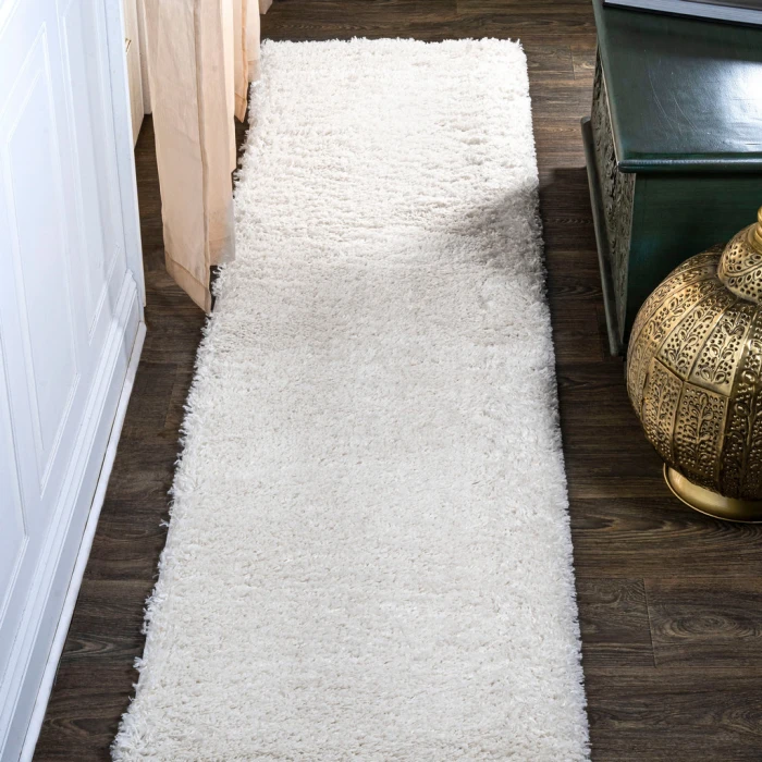 Groovy Solid Shag Ivory 2 ft. x 8 ft. Runner Rug