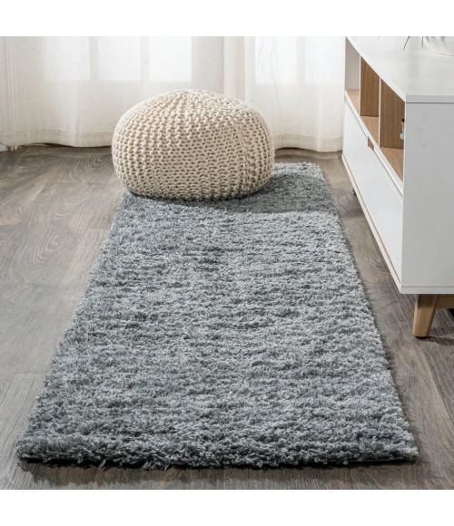 Groovy Solid Shag Gray 2 ft. x 8 ft. Runner Rug