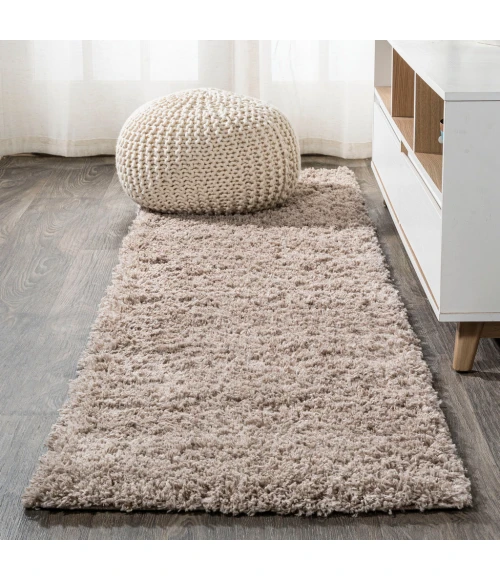 Groovy Solid Shag Light Beige 2 ft. x 10 ft. Runner Rug