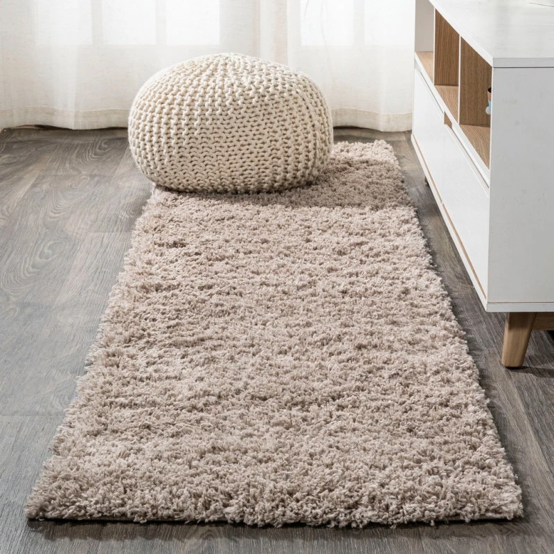 Groovy Solid Shag Light Beige 2 ft. x 10 ft. Runner Rug
