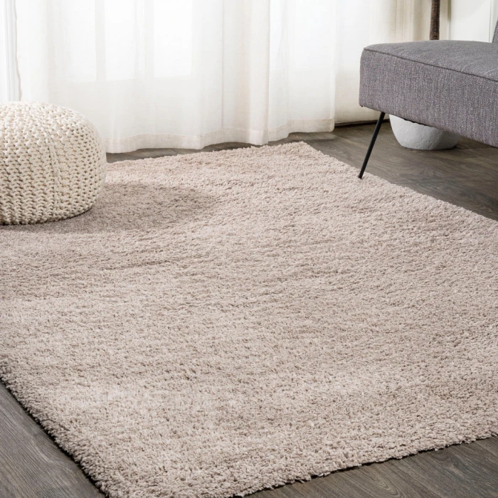 Groovy Solid Shag Light Beige 5 ft. x 8 ft. Area Rug