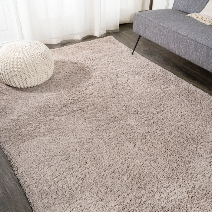 Groovy Solid Shag Light Beige 5 ft. x 8 ft. Area Rug