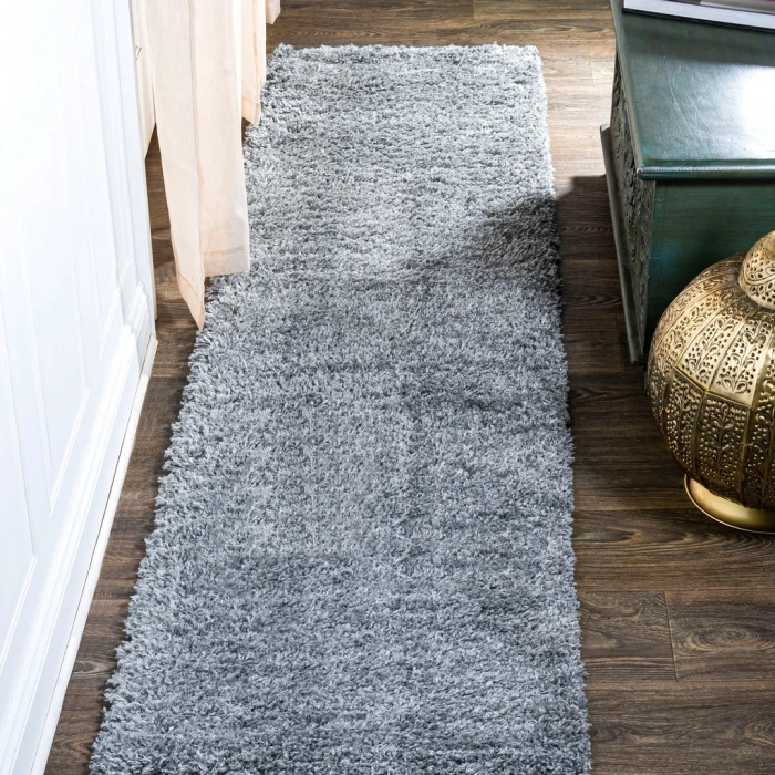 Groovy Solid Shag Light Gray 2 ft. x 8 ft. Runner Rug