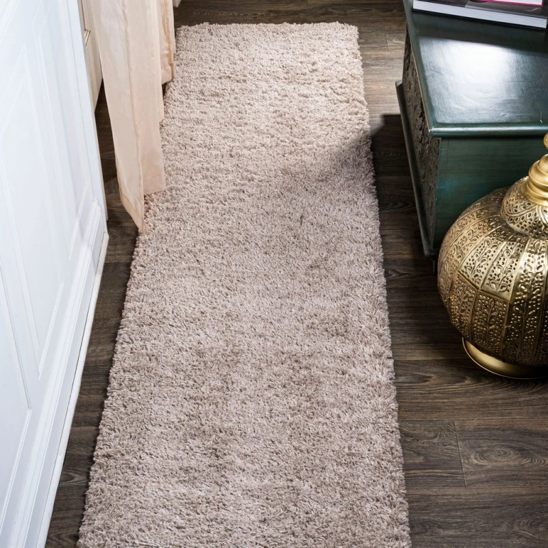 Groovy Solid Shag Beige 2 ft. x 8 ft. Runner Rug