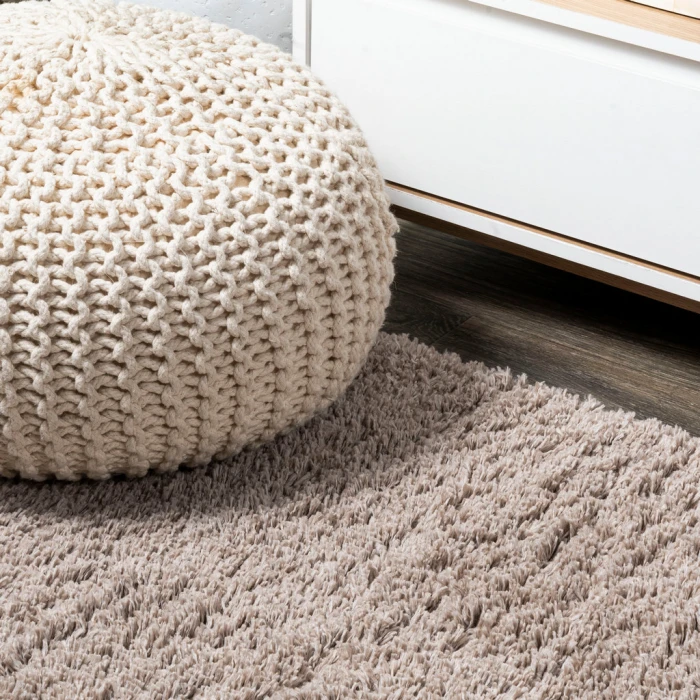 Groovy Solid Shag Beige 5 ft. x 8 ft. Area Rug