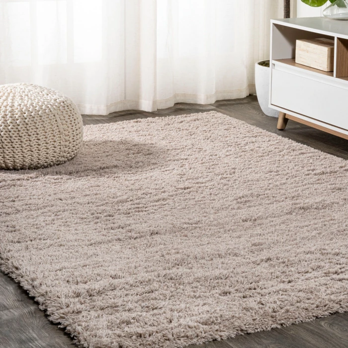 Groovy Solid Shag Beige 5 ft. x 8 ft. Area Rug