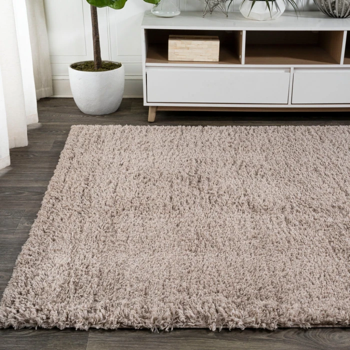 Groovy Solid Shag Beige 5 ft. x 8 ft. Area Rug