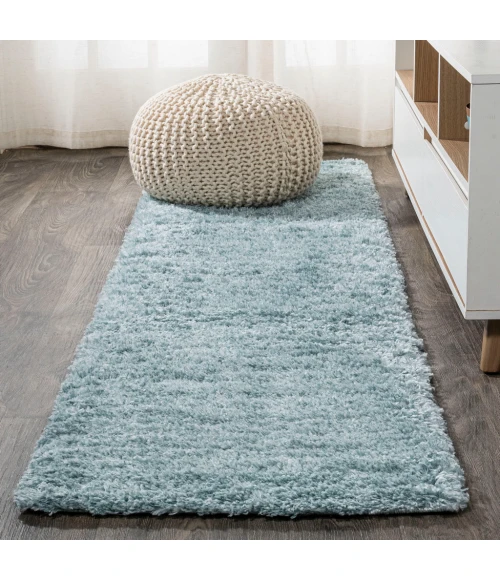 Groovy Solid Shag Turquoise 2 ft. x 10 ft. Runner Rug
