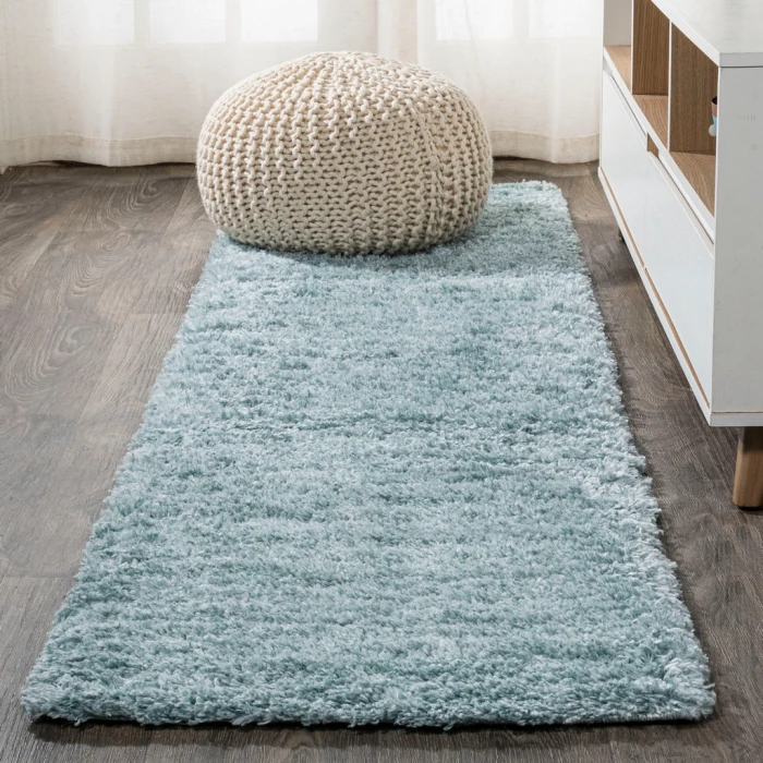 Groovy Solid Shag Turquoise 2 ft. x 8 ft. Runner Rug
