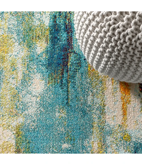 Contemporary POP Modern Abstract Waterfall Blue/Cream 8 ft. x 10 ft. Area Rug